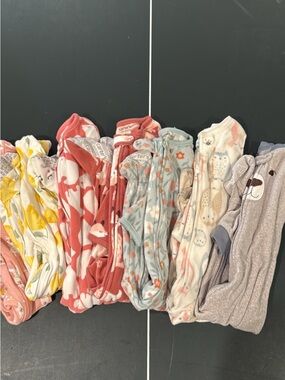 Carter's Mixed Print Zip Sleepers in Pastel Palette bundle of 7 footed pajamas